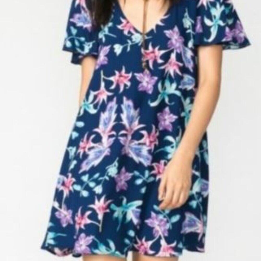 Show Me Your Mumu Kylie Mini Dress Women’s Size Medium Floral Print Blue Purple
